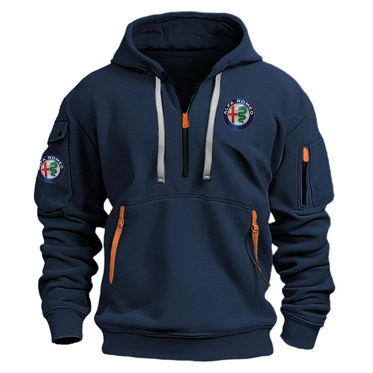 Alfa Romeo Exclusive Logo Long Sleeve Half-Zip Hoodie Sweatshirt with Arm Pocket HNT1124AFZ