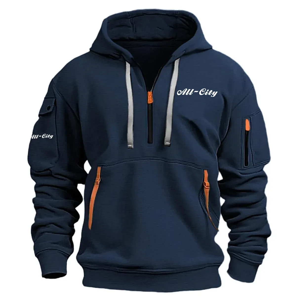 All-City Exclusive Logo Long Sleeve Half-Zip Hoodie Sweatshirt with Arm Pocket OSBCLHHZ1211ACZ