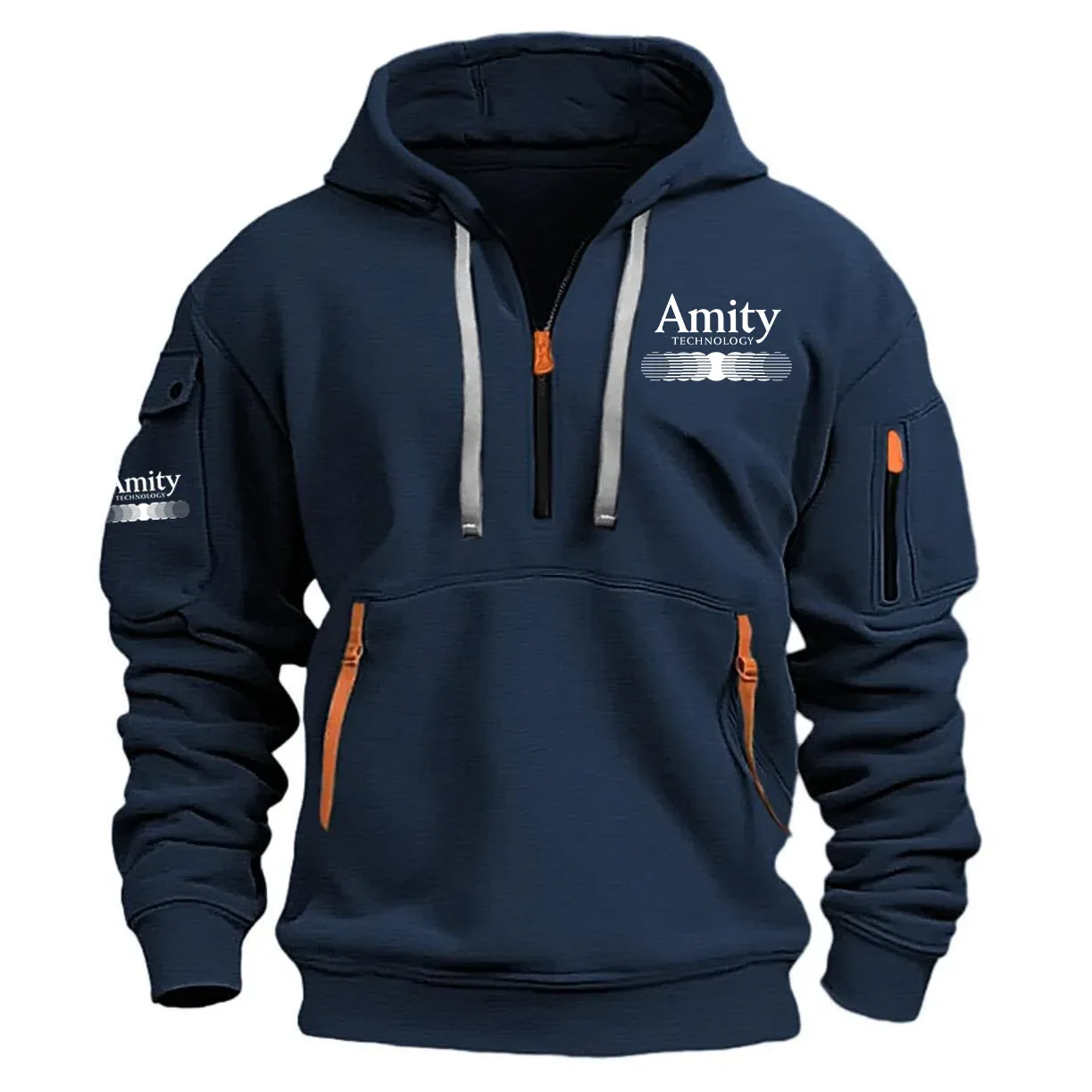 Amity Technology Exclusive Logo Long Sleeve Half-Zip Hoodie Sweatshirt with Arm Pocket HNT1124ATZ