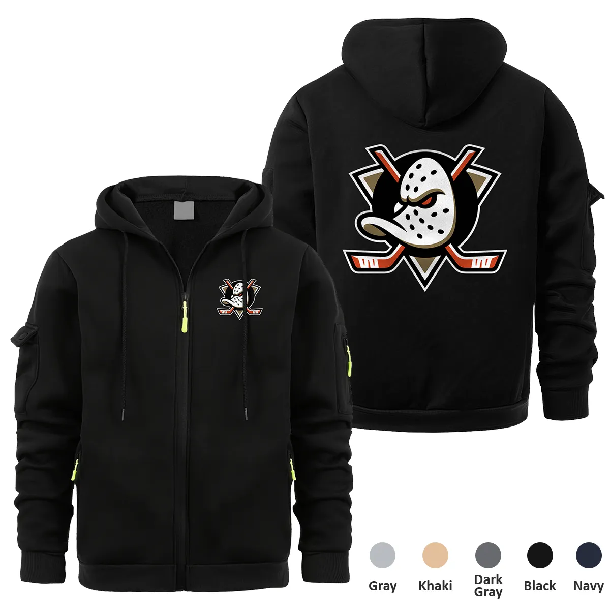 Anaheim Ducks NHL Exclusive Logo Full Zipper Sweatshirt Hoodie with Arm Pocket HNT241114ADFZH - Black