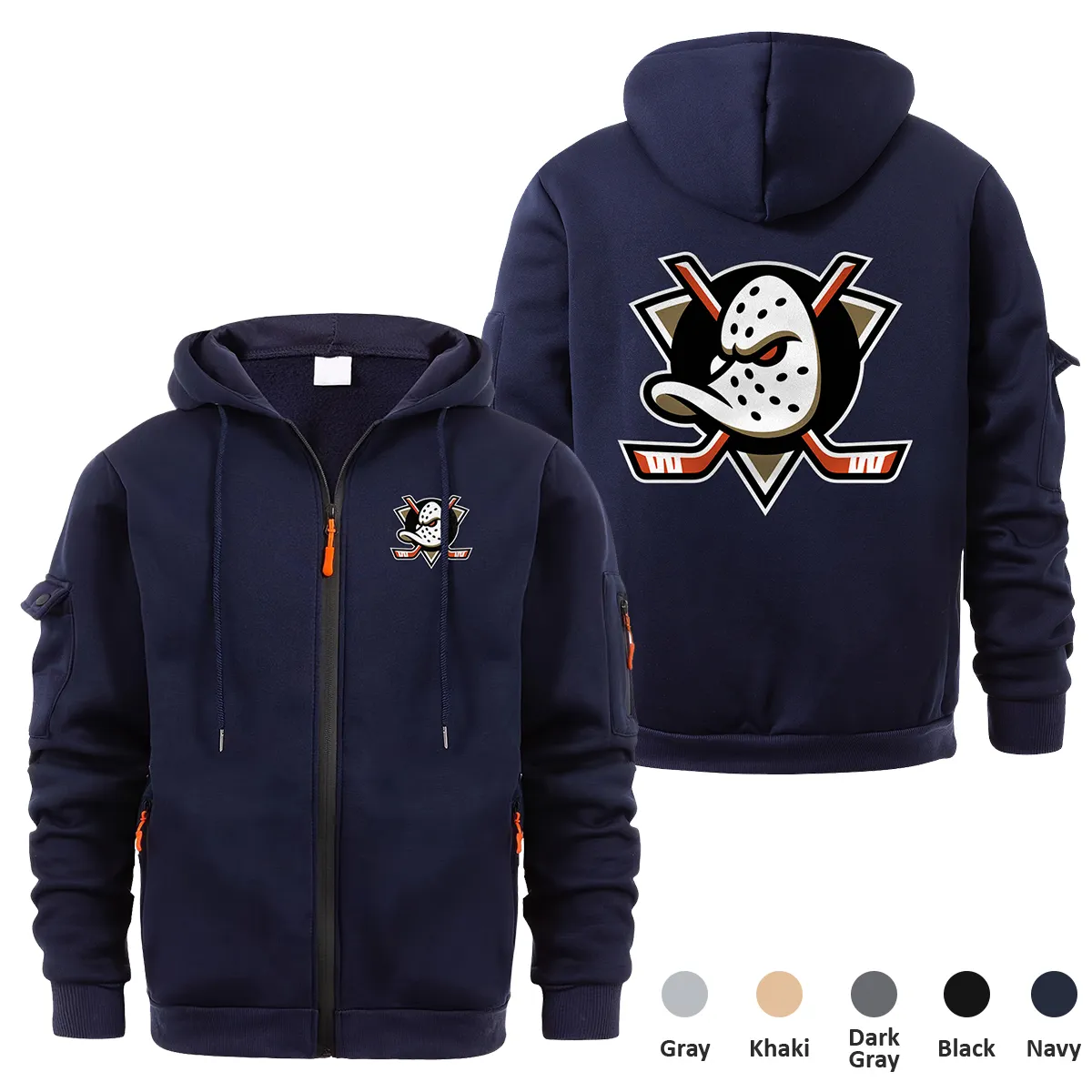 Anaheim Ducks NHL Exclusive Logo Full Zipper Sweatshirt Hoodie with Arm Pocket HNT241114ADFZH - Navy