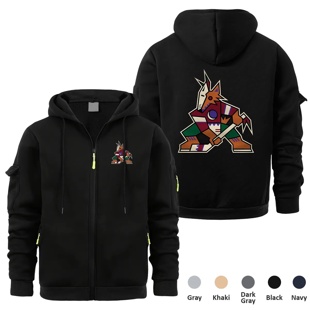 Arizona Coyotes NHL Exclusive Logo Full Zipper Sweatshirt Hoodie with Arm Pocket HNT241114ACFZH - Black