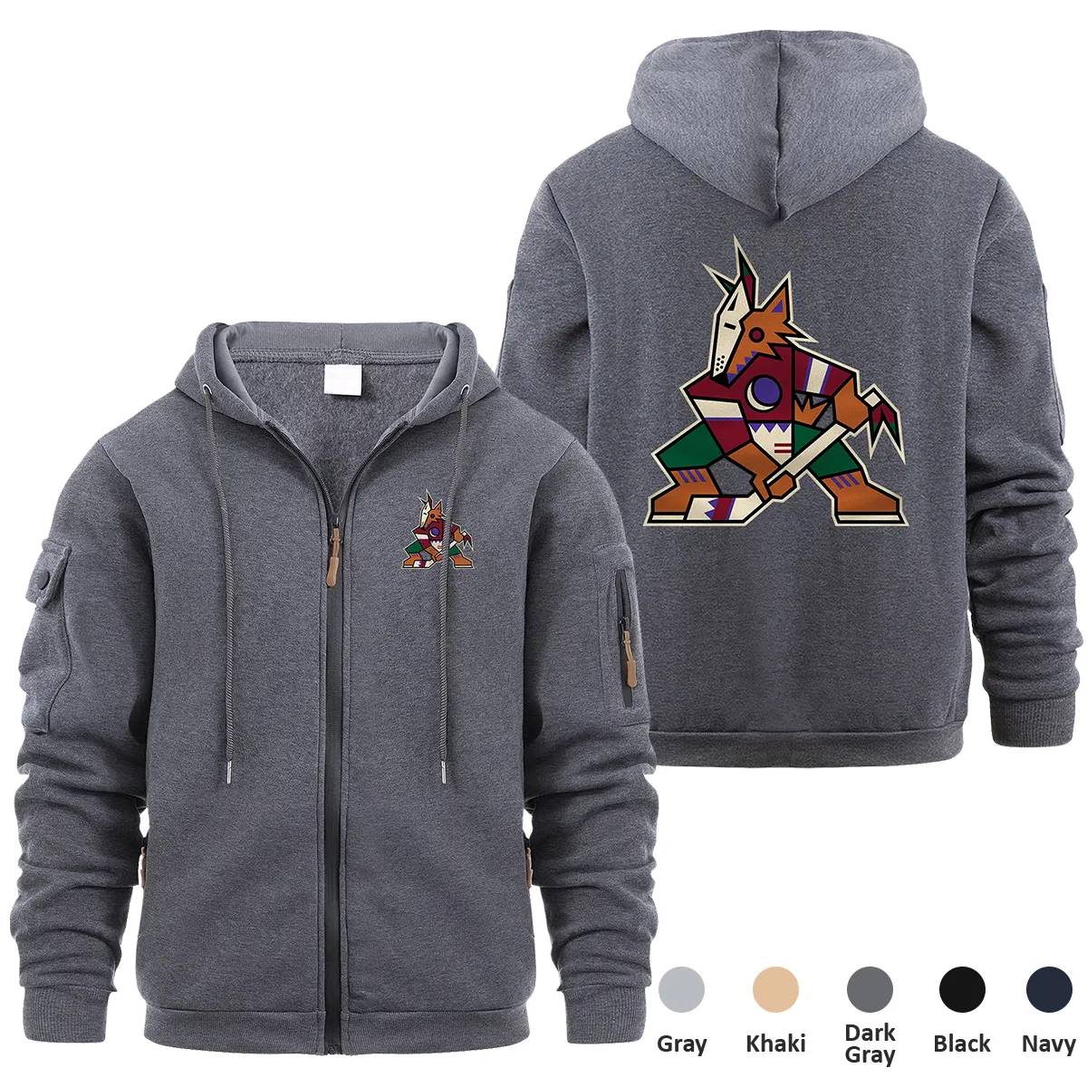 Arizona Coyotes NHL Exclusive Logo Full Zipper Sweatshirt Hoodie with Arm Pocket HNT241114ACFZH - Dark Gray