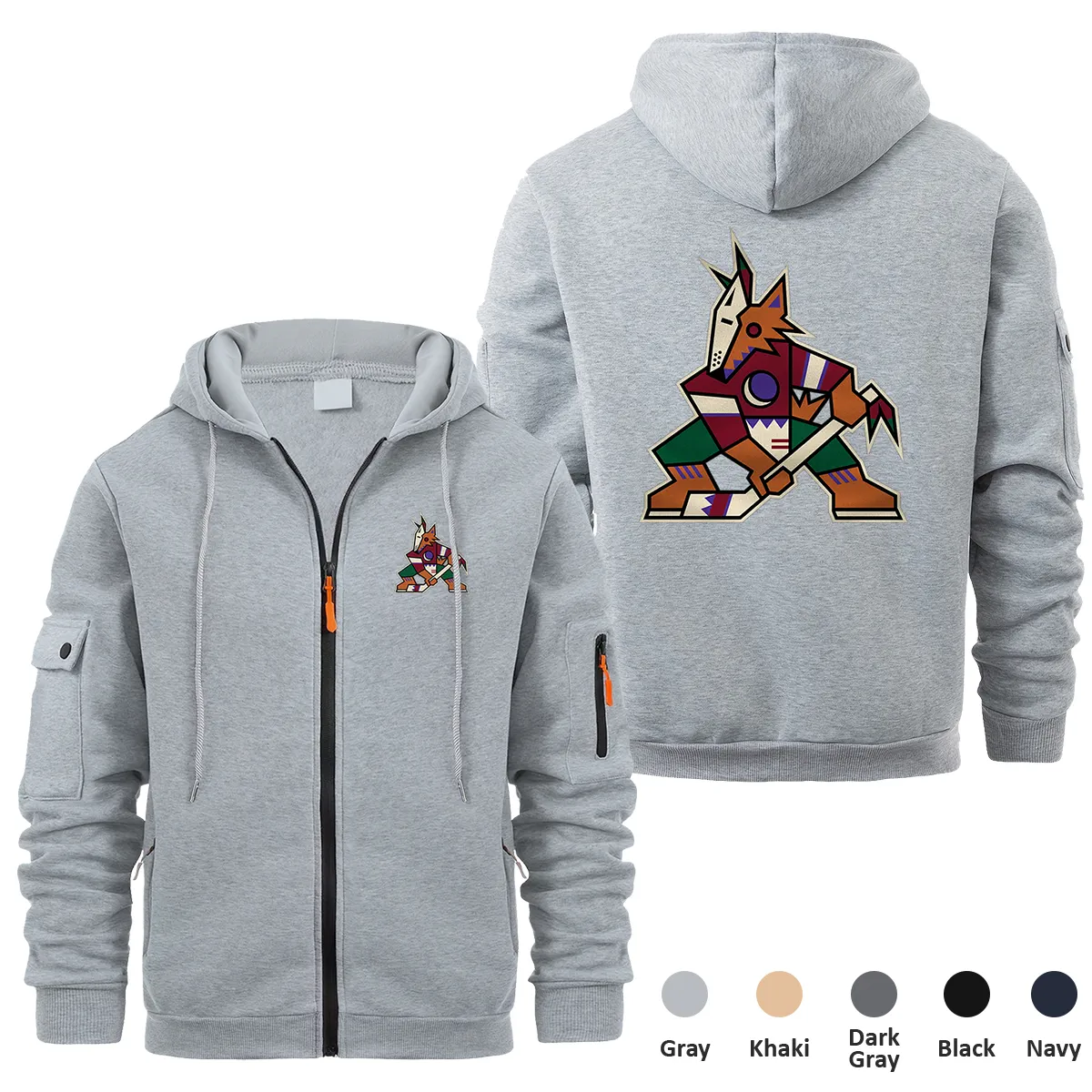 Arizona Coyotes NHL Exclusive Logo Full Zipper Sweatshirt Hoodie with Arm Pocket HNT241114ACFZH - Gray