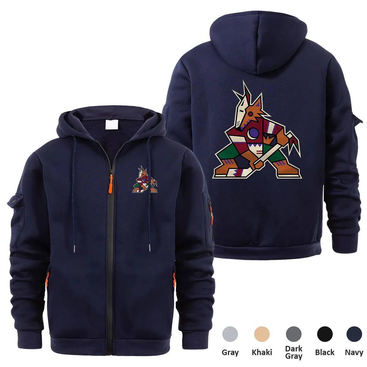 Arizona Coyotes NHL Exclusive Logo Full Zipper Sweatshirt Hoodie with Arm Pocket HNT241114ACFZH - Navy