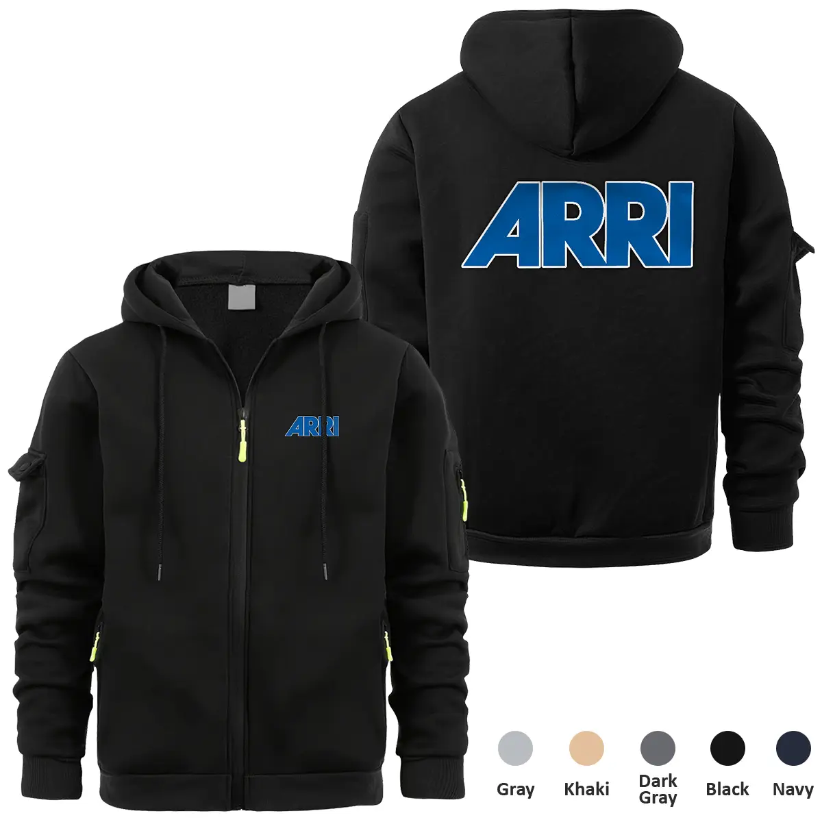 Arri Photography Videography Exclusive Logo Full Zipper Sweatshirt Hoodie with Arm Pocket HNT241114AARFZH - Black