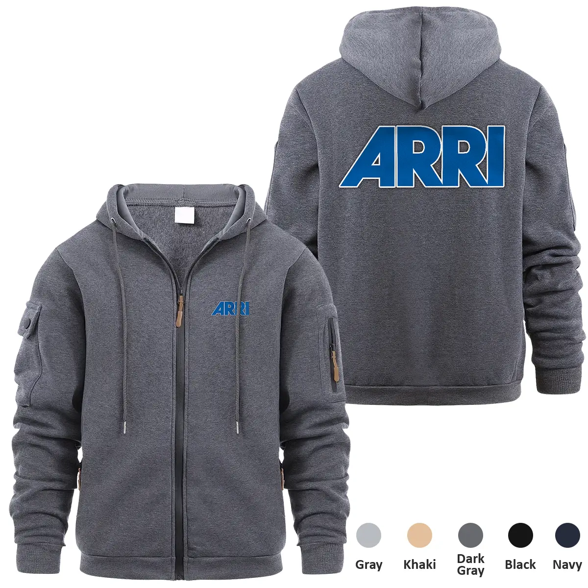 Arri Photography Videography Exclusive Logo Full Zipper Sweatshirt Hoodie with Arm Pocket HNT241114AARFZH - Dark Gray