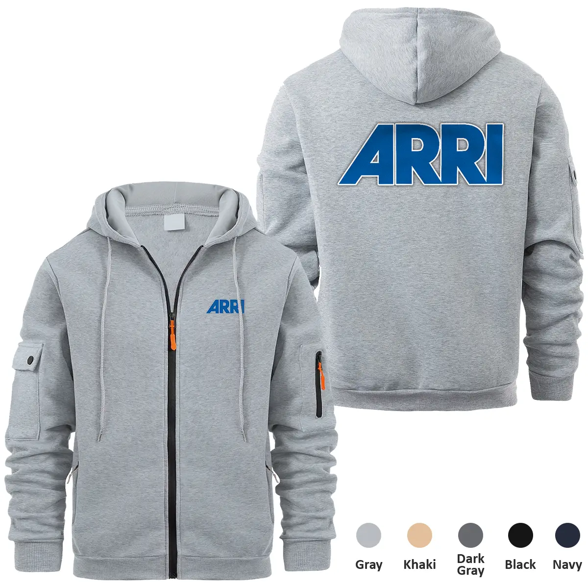 Arri Photography Videography Exclusive Logo Full Zipper Sweatshirt Hoodie with Arm Pocket HNT241114AARFZH - Gray