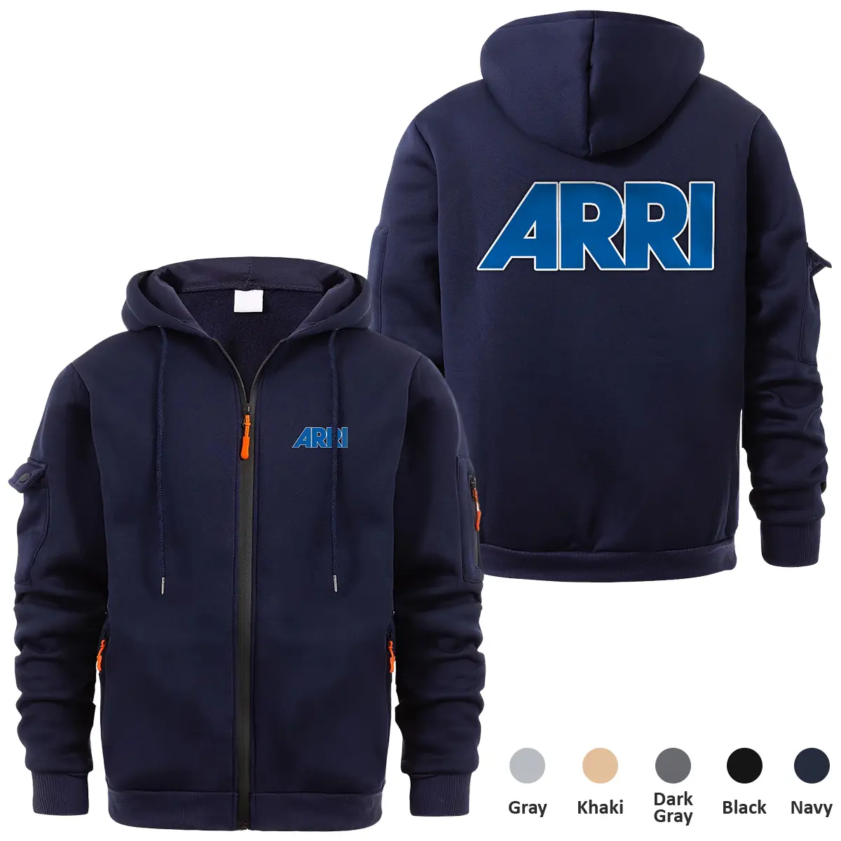 Arri Photography Videography Exclusive Logo Full Zipper Sweatshirt Hoodie with Arm Pocket HNT241114AARFZH - Navy