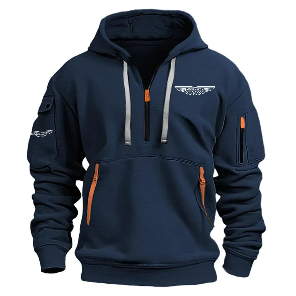 Aston Martin Exclusive Logo Long Sleeve Half-Zip Hoodie Sweatshirt with Arm Pocket HNT1124AMZ