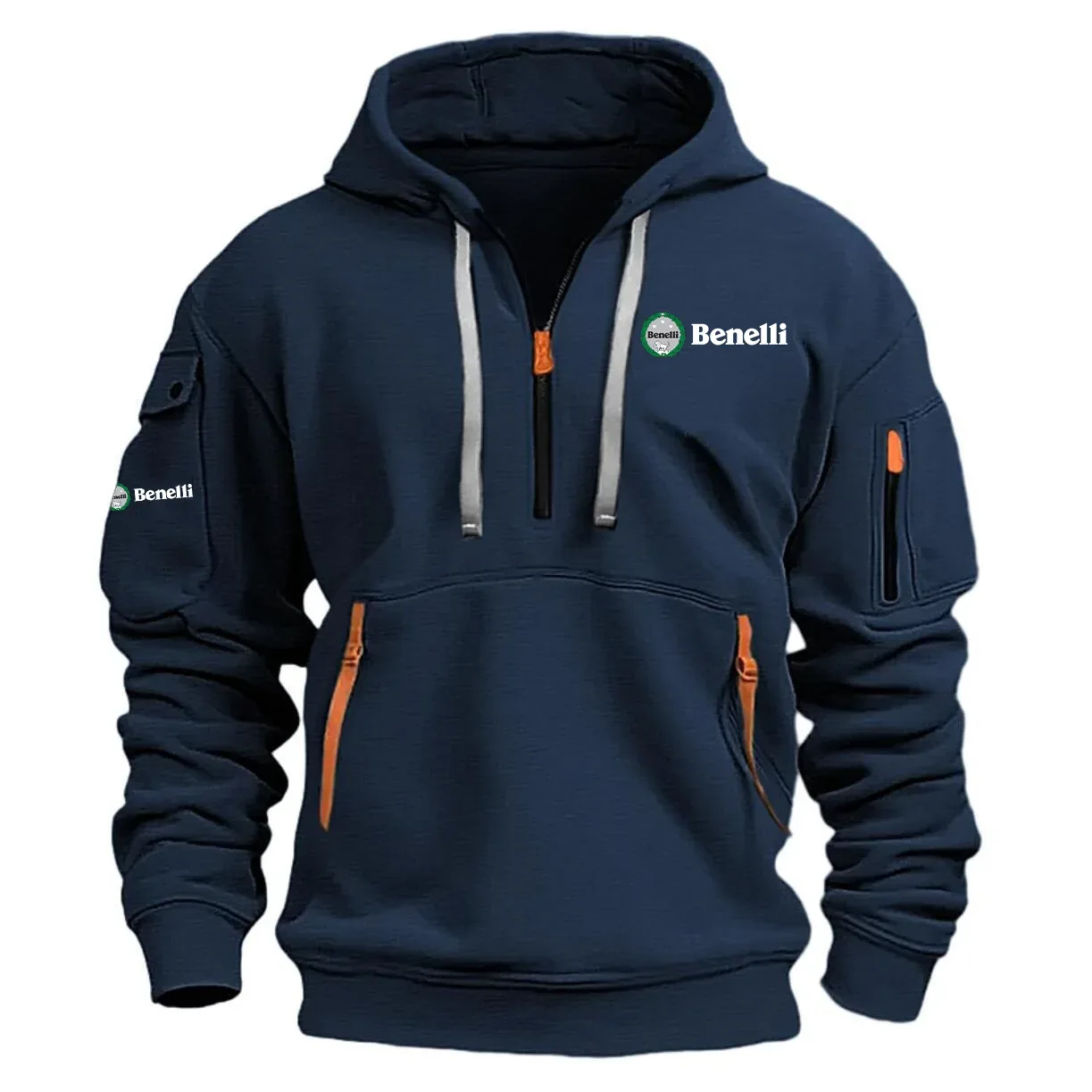 Benelli Exclusive Logo Long Sleeve Half-Zip Hoodie Sweatshirt with Arm Pocket OSMTBHHZ1211BNZ