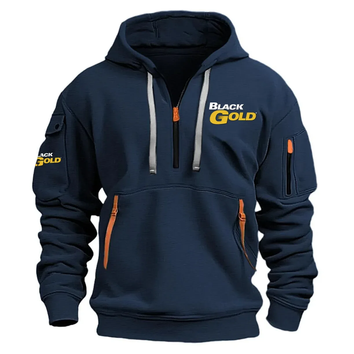 Black Gold Sights Exclusive Logo Long Sleeve Half-Zip Hoodie Sweatshirt with Arm Pocket HNT2511BDZ