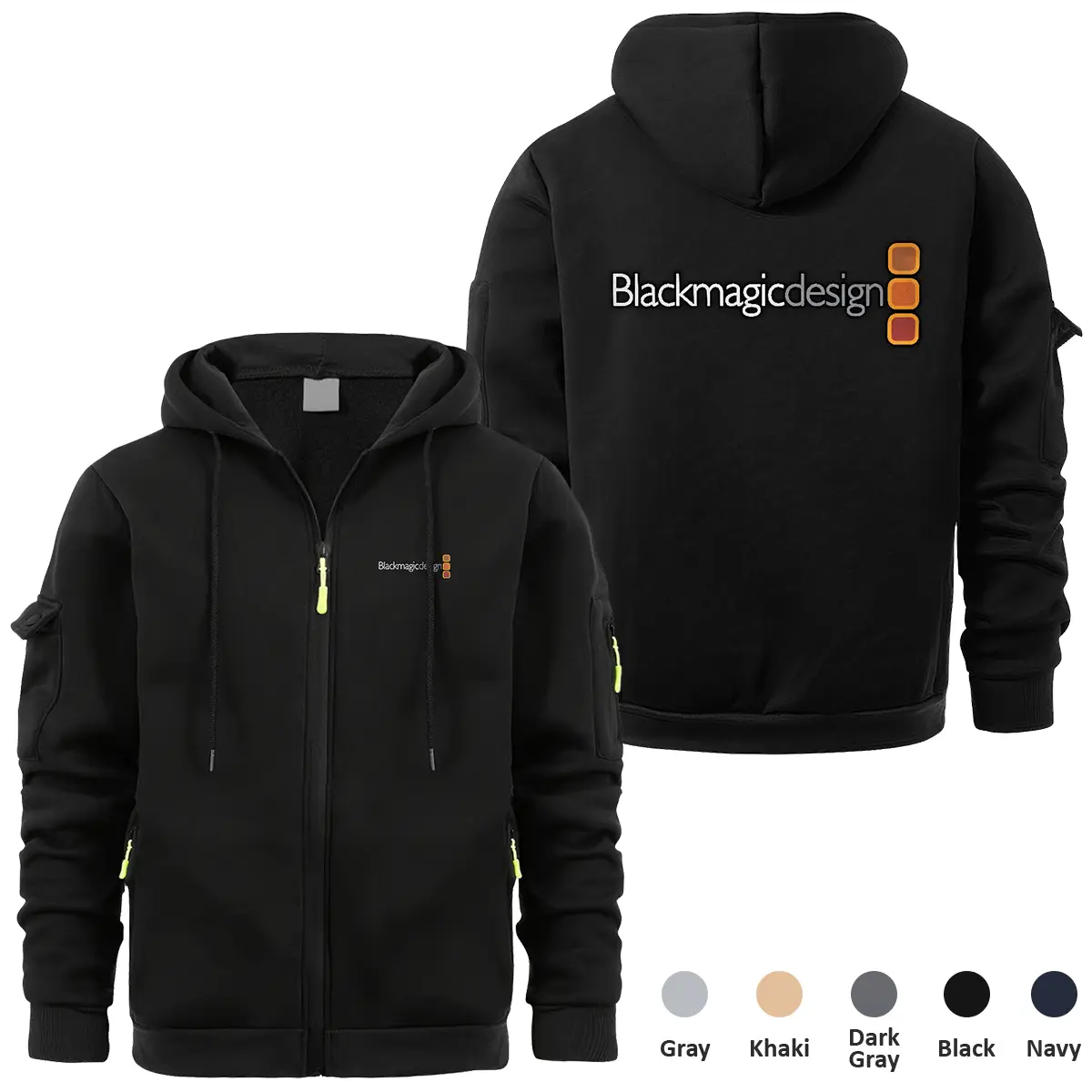 Blackmagic Design Photography Videography Exclusive Logo Full Zipper Sweatshirt Hoodie with Arm Pocket HNT241114ABMDFZH - Black