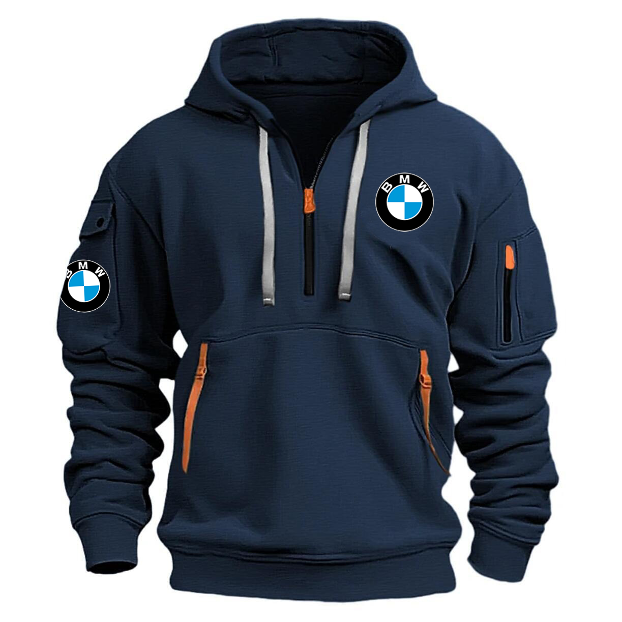 BMW Exclusive Logo Long Sleeve Half-Zip Hoodie Sweatshirt with Arm Pocket OSMTBHHZ1211BMWZ