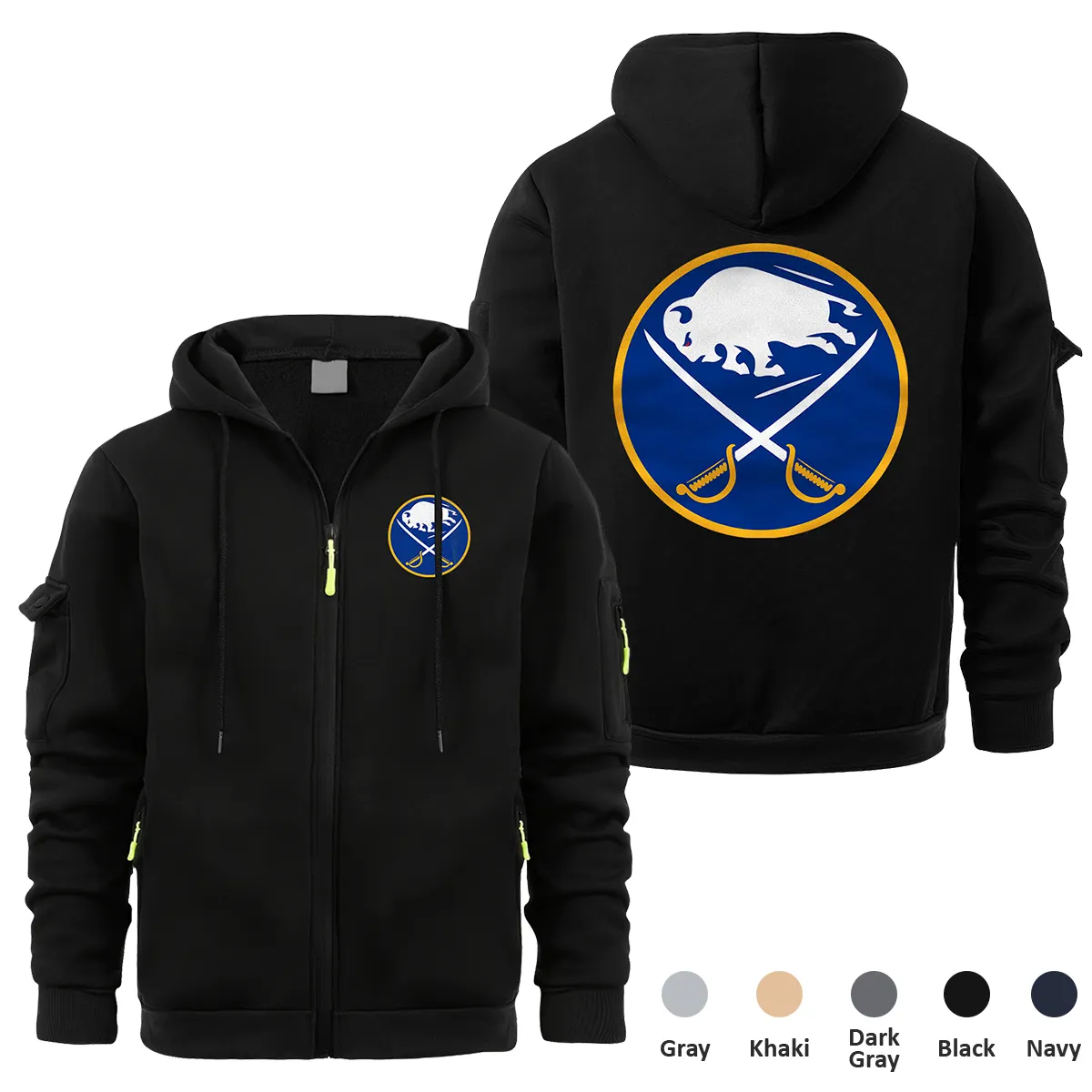 Buffalo Sabres NHL Exclusive Logo Full Zipper Sweatshirt Hoodie with Arm Pocket HNT241114BSFZH - Black