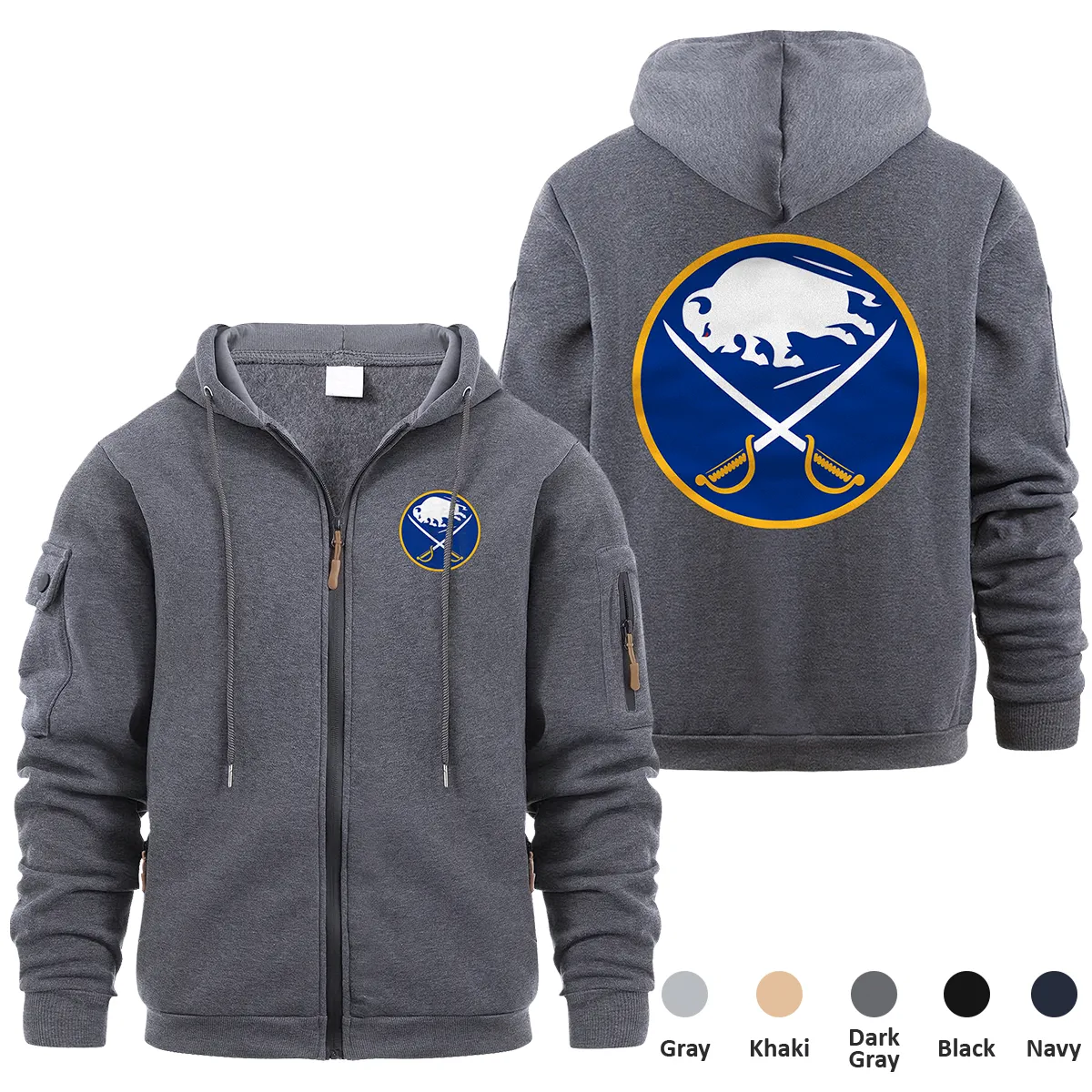 Buffalo Sabres NHL Exclusive Logo Full Zipper Sweatshirt Hoodie with Arm Pocket HNT241114BSFZH - Dark Gray