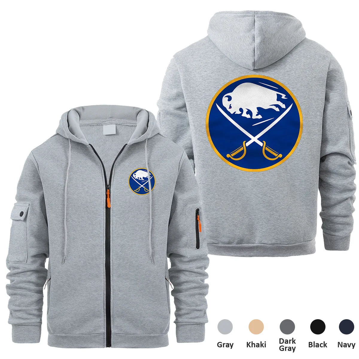 Buffalo Sabres NHL Exclusive Logo Full Zipper Sweatshirt Hoodie with Arm Pocket HNT241114BSFZH - Gray