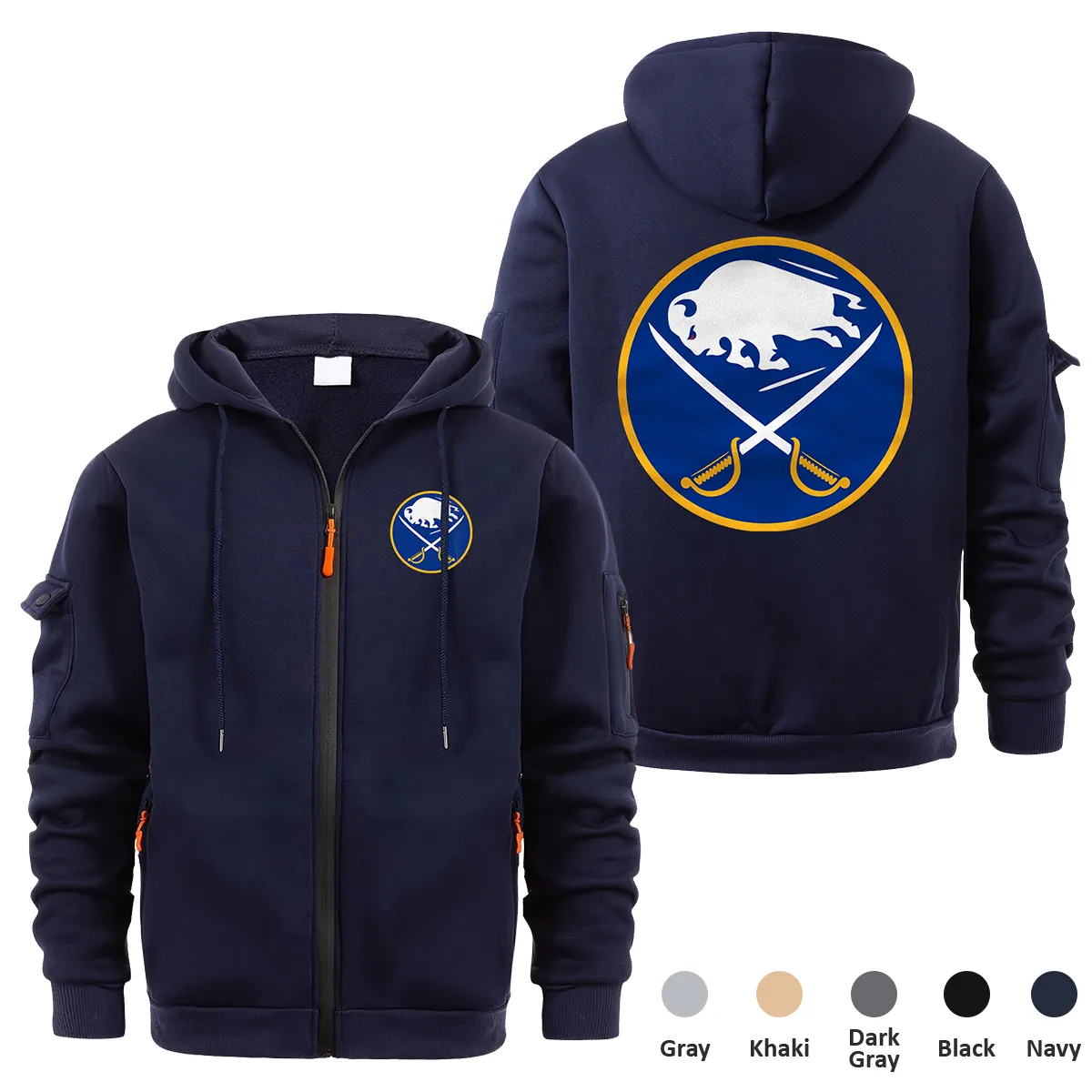 Buffalo Sabres NHL Exclusive Logo Full Zipper Sweatshirt Hoodie with Arm Pocket HNT241114BSFZH - Navy