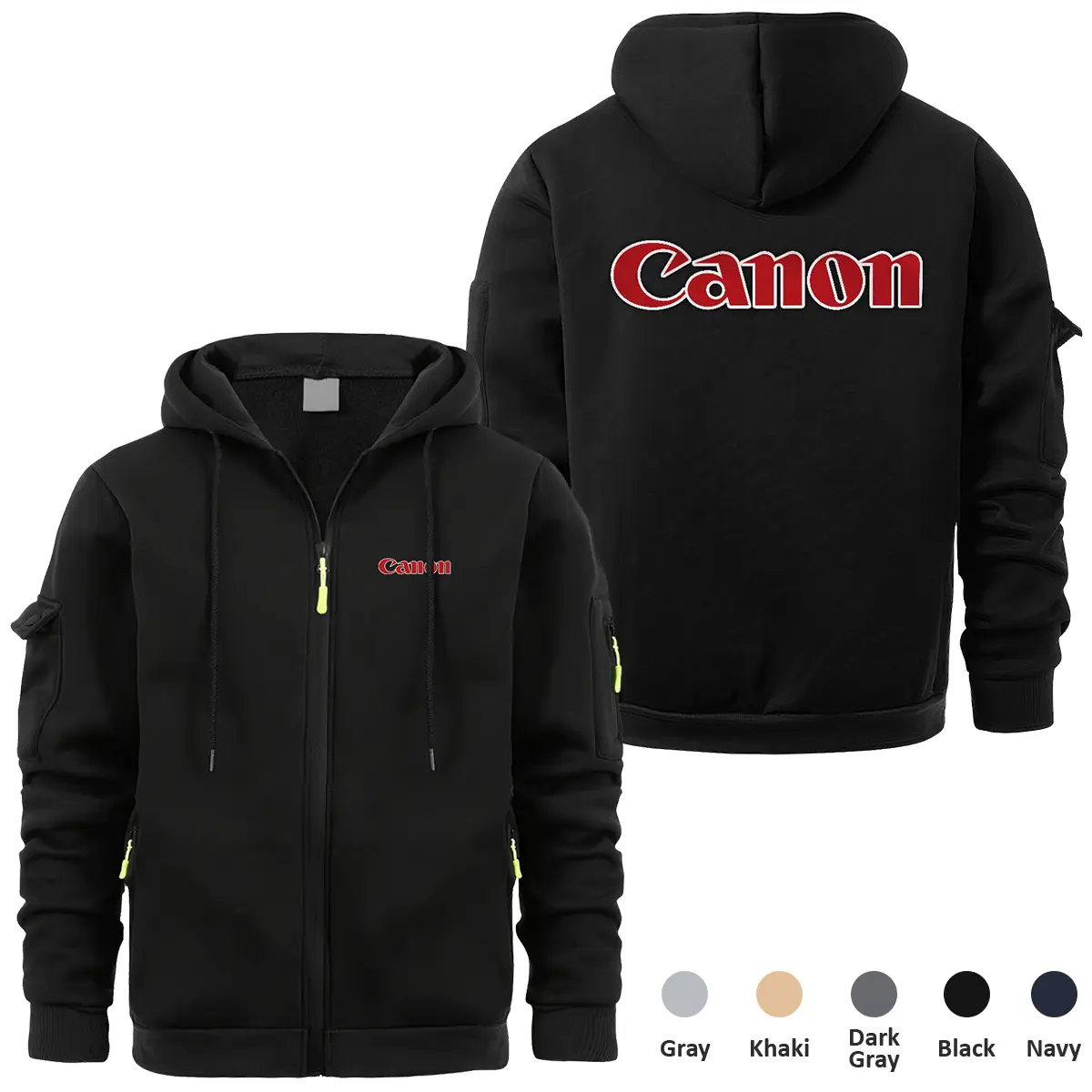 Canon Photography Videography Exclusive Logo Full Zipper Sweatshirt Hoodie with Arm Pocket HNT241114ACNFZH - Black