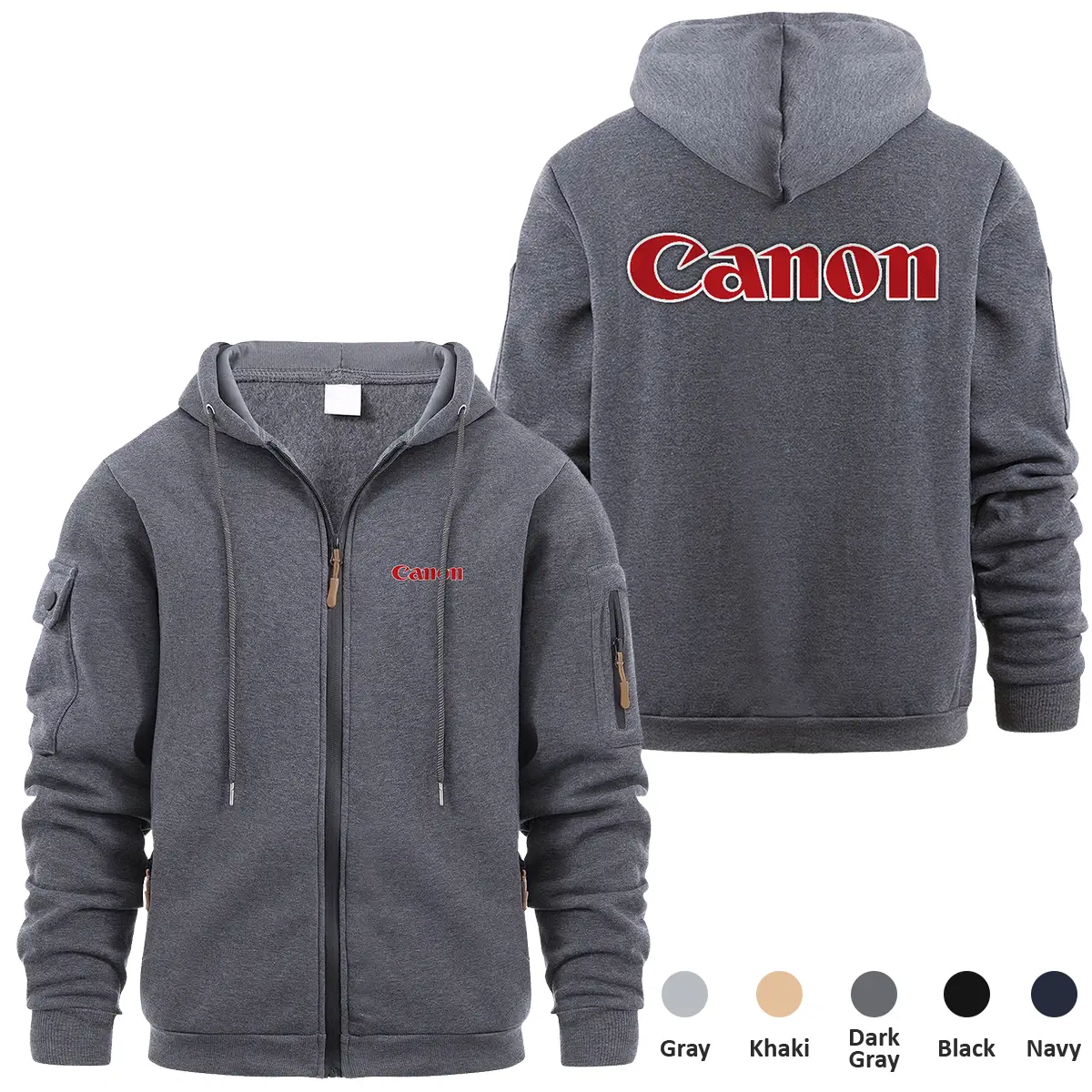 Canon Photography Videography Exclusive Logo Full Zipper Sweatshirt Hoodie with Arm Pocket HNT241114ACNFZH - Dark Gray