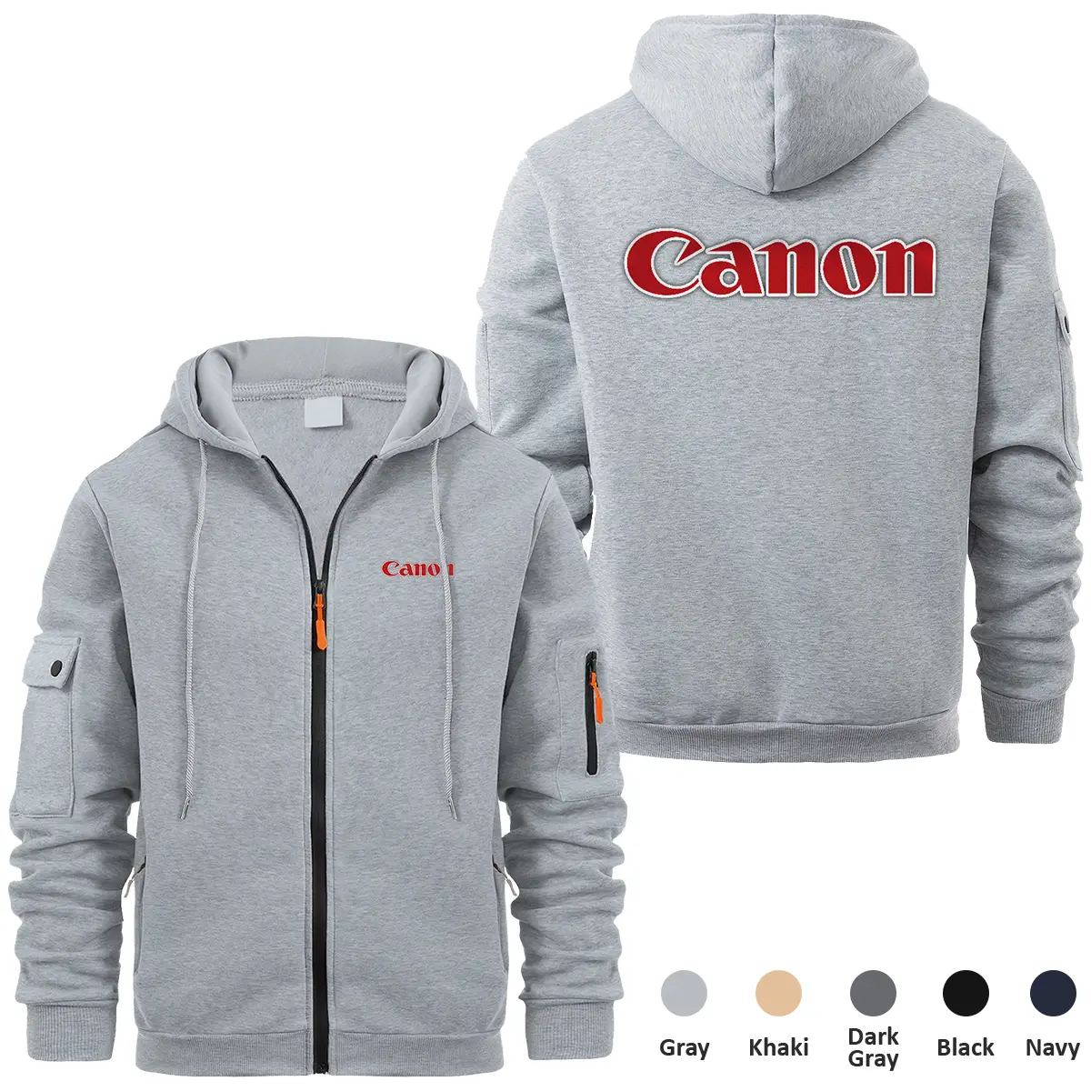 Canon Photography Videography Exclusive Logo Full Zipper Sweatshirt Hoodie with Arm Pocket HNT241114ACNFZH - Gray