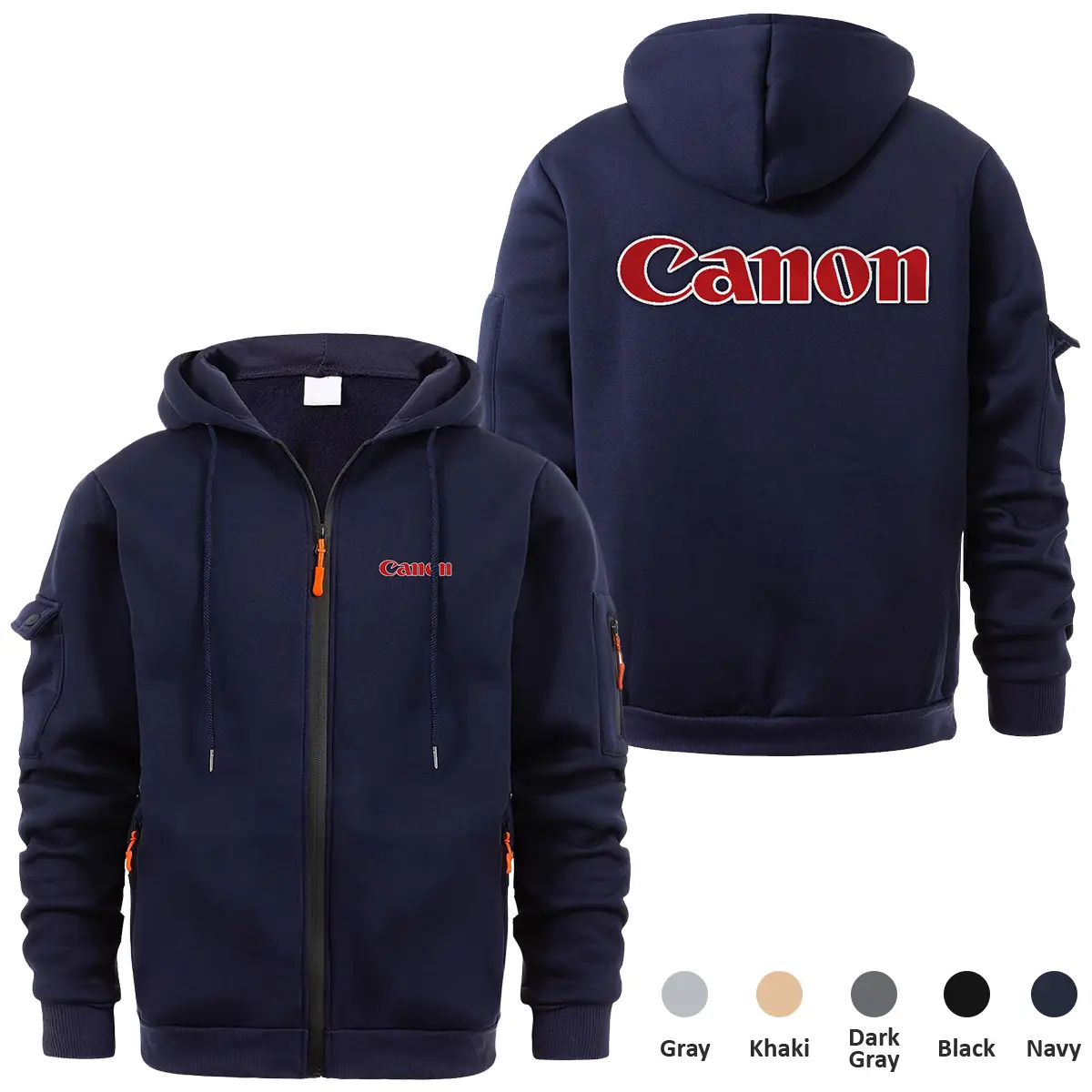 Canon Photography Videography Exclusive Logo Full Zipper Sweatshirt Hoodie with Arm Pocket HNT241114ACNFZH - Navy