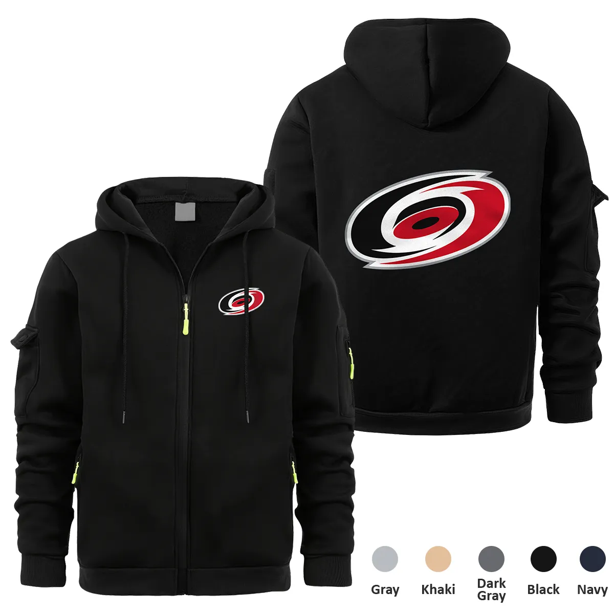 Carolina Hurricanes NHL Exclusive Logo Full Zipper Sweatshirt Hoodie with Arm Pocket HNT241114CHFZH - Black