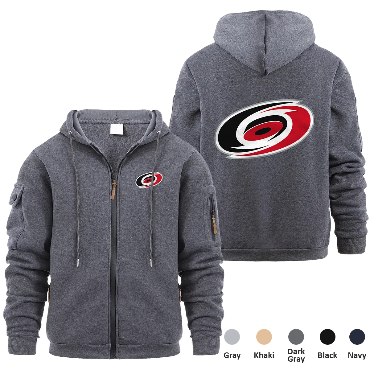 Carolina Hurricanes NHL Exclusive Logo Full Zipper Sweatshirt Hoodie with Arm Pocket HNT241114CHFZH - Dark Gray