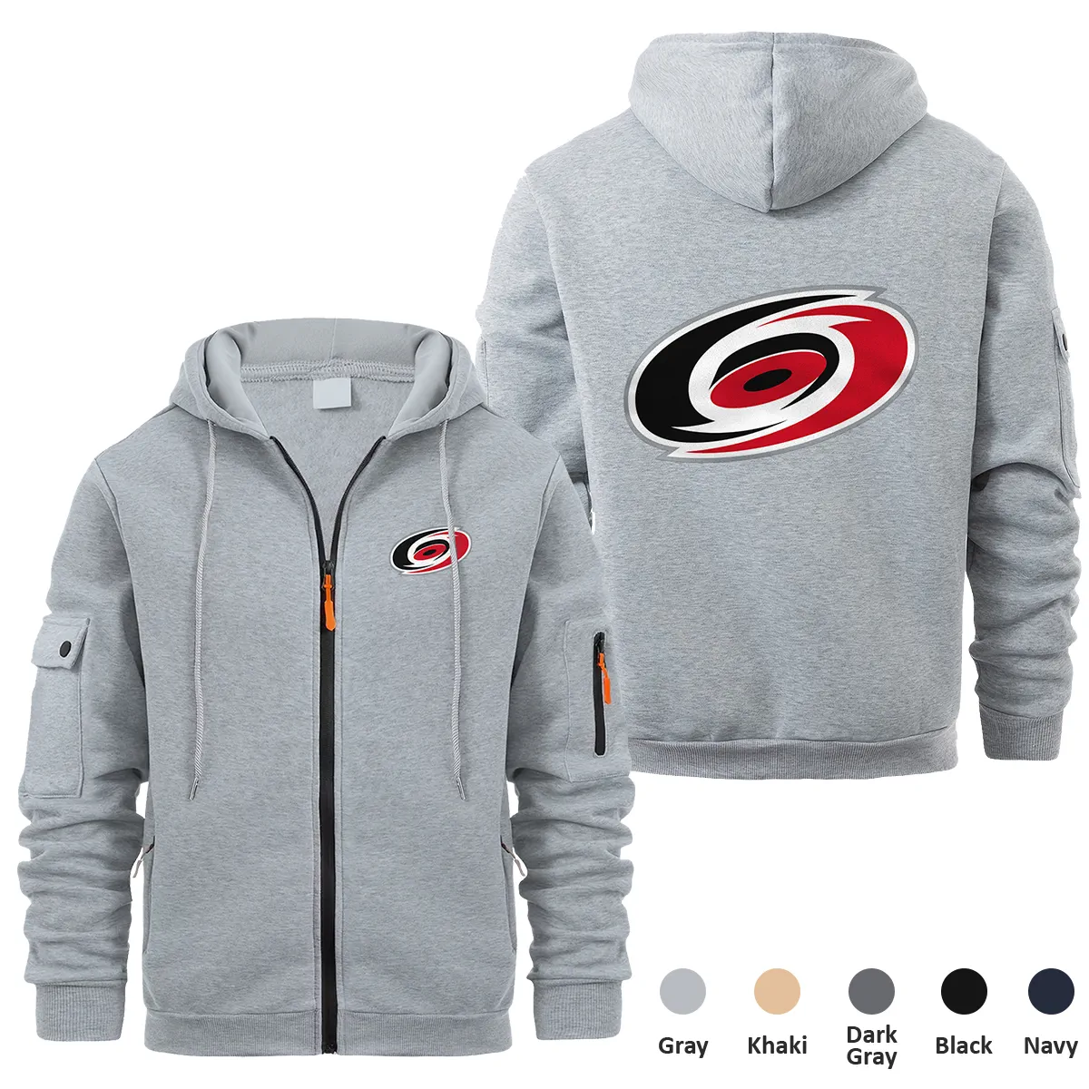 Carolina Hurricanes NHL Exclusive Logo Full Zipper Sweatshirt Hoodie with Arm Pocket HNT241114CHFZH - Gray