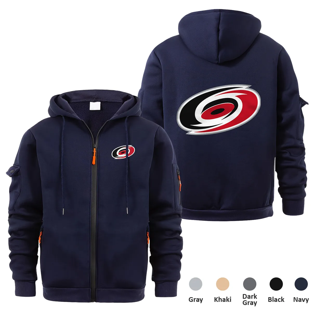 Carolina Hurricanes NHL Exclusive Logo Full Zipper Sweatshirt Hoodie with Arm Pocket HNT241114CHFZH - Navy