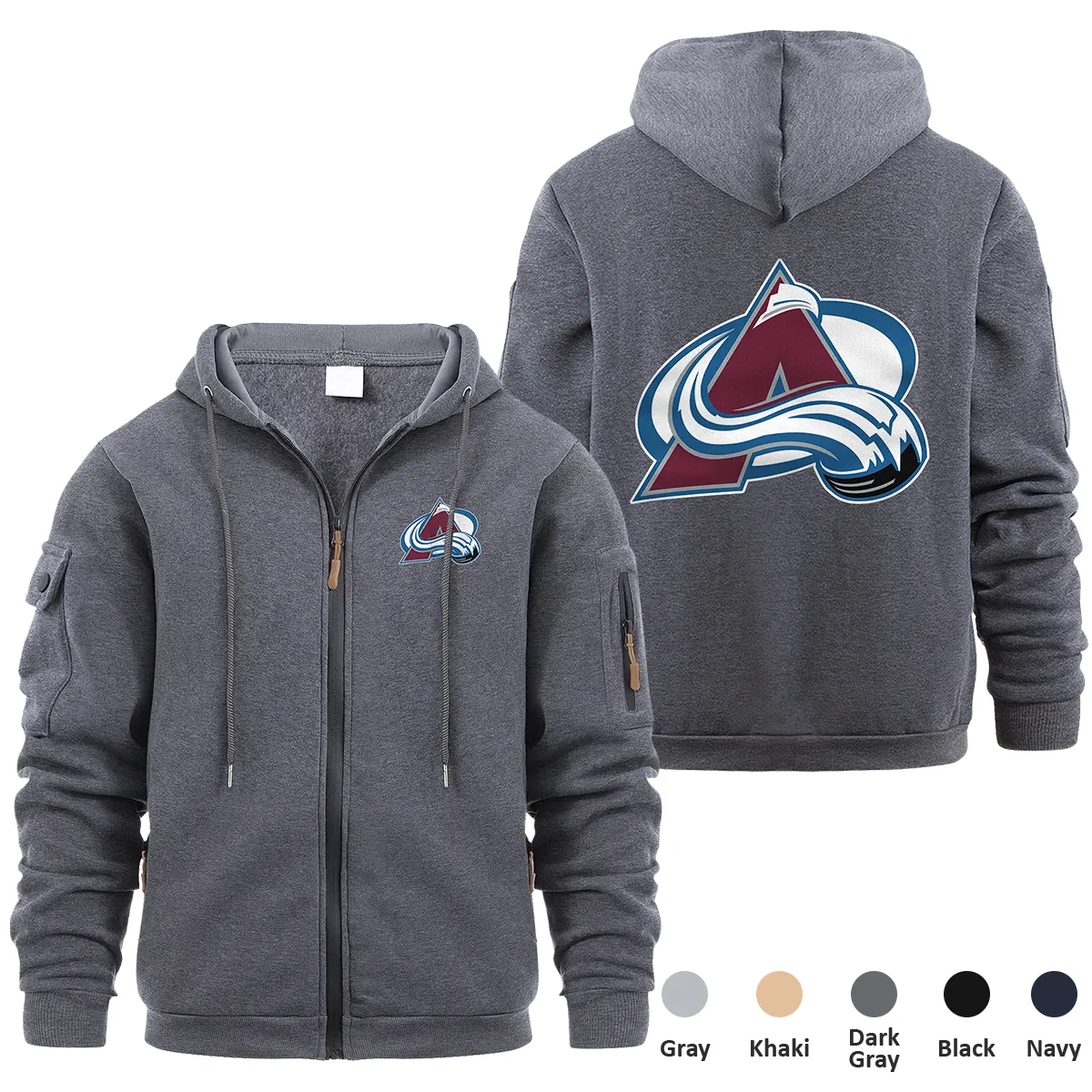 Colorado Avalanche NHL Exclusive Logo Full Zipper Sweatshirt Hoodie with Arm Pocket HNT241114CAFZH - Dark Gray