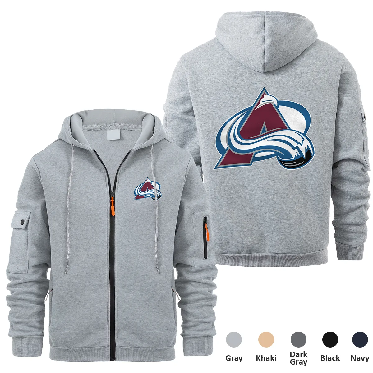 Colorado Avalanche NHL Exclusive Logo Full Zipper Sweatshirt Hoodie with Arm Pocket HNT241114CAFZH - Gray