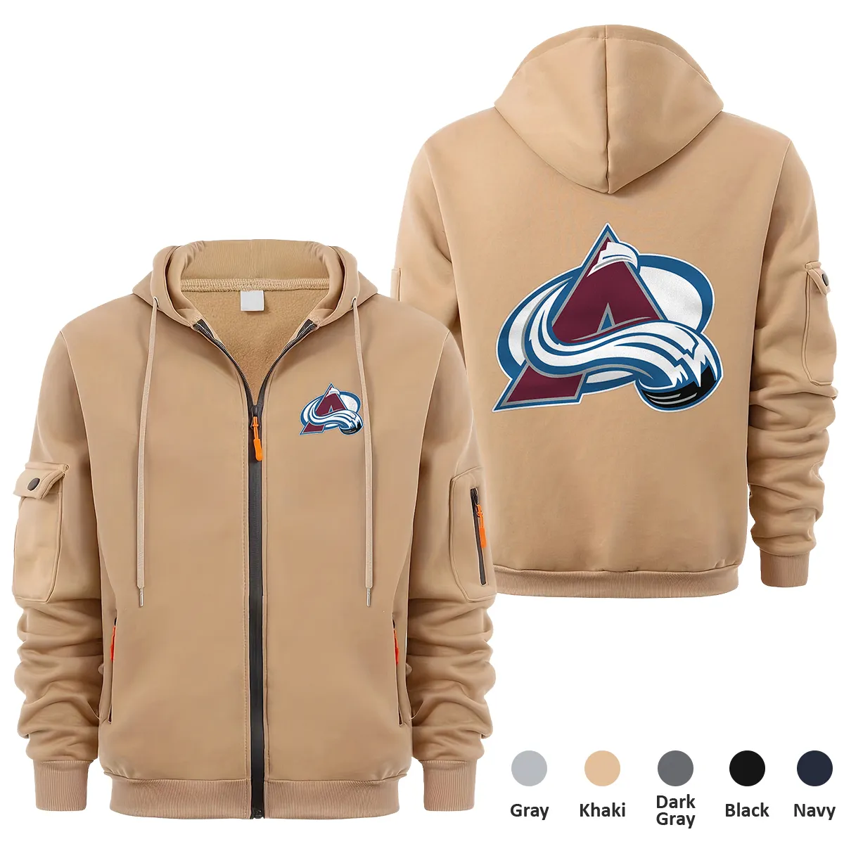 Colorado Avalanche NHL Exclusive Logo Full Zipper Sweatshirt Hoodie with Arm Pocket HNT241114CAFZH - Khaki