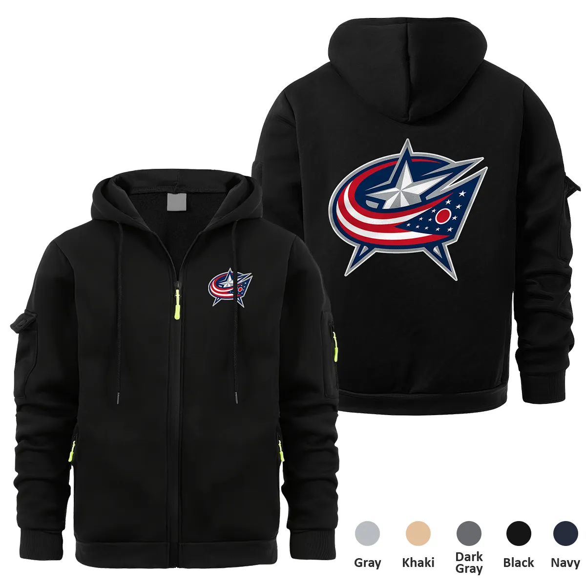 Columbus Blue Jackets NHL Exclusive Logo Full Zipper Sweatshirt Hoodie with Arm Pocket HNT241114CBJFZH - Black