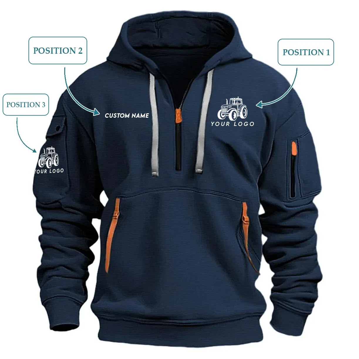 Custom Logo Long Sleeve Half-Zip Hoodie Sweatshirt with Arm Pocket HNT2511CCC