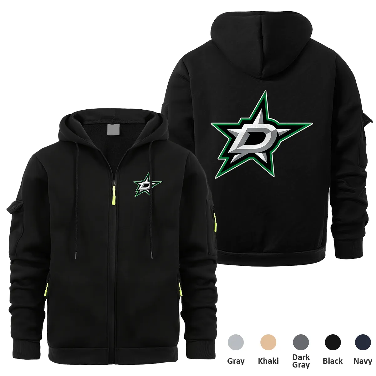 Dallas Stars NHL Exclusive Logo Full Zipper Sweatshirt Hoodie with Arm Pocket HNT241114DSFZH - Black