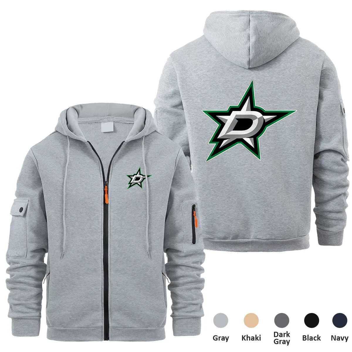 Dallas Stars NHL Exclusive Logo Full Zipper Sweatshirt Hoodie with Arm Pocket HNT241114DSFZH - Gray