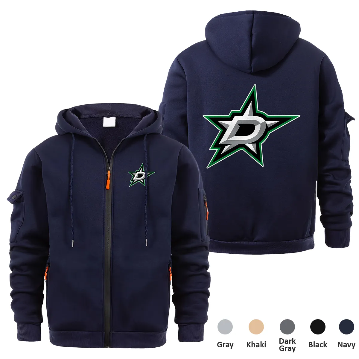 Dallas Stars NHL Exclusive Logo Full Zipper Sweatshirt Hoodie with Arm Pocket HNT241114DSFZH - Navy