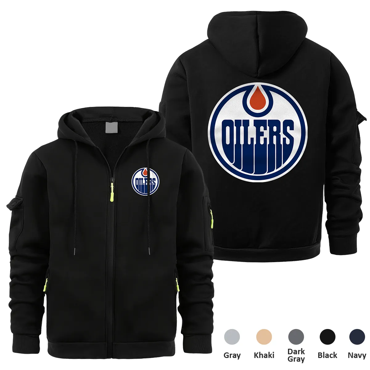 Edmonton Oilers NHL Exclusive Logo Full Zipper Sweatshirt Hoodie with Arm Pocket HNT241114EOFZH - Black