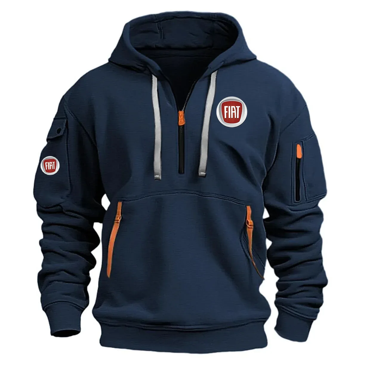 Fiat Exclusive Logo Long Sleeve Half-Zip Hoodie Sweatshirt with Arm Pocket HNT1124FTZ