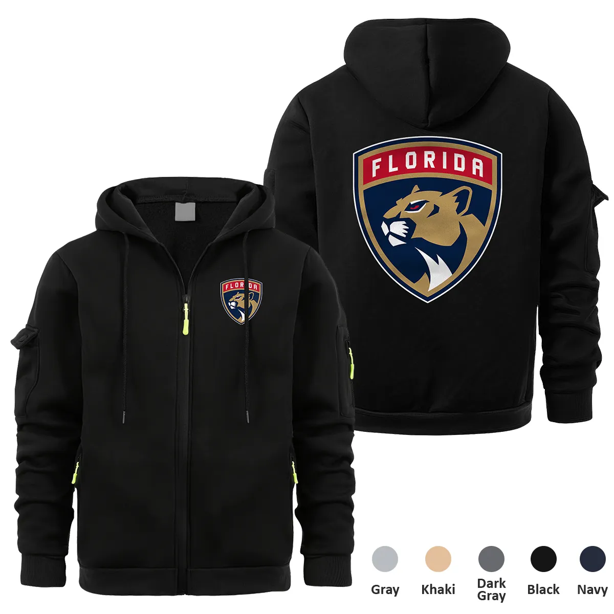 Florida Panthers NHL Exclusive Logo Full Zipper Sweatshirt Hoodie with Arm Pocket HNT241114FPFZH - Black