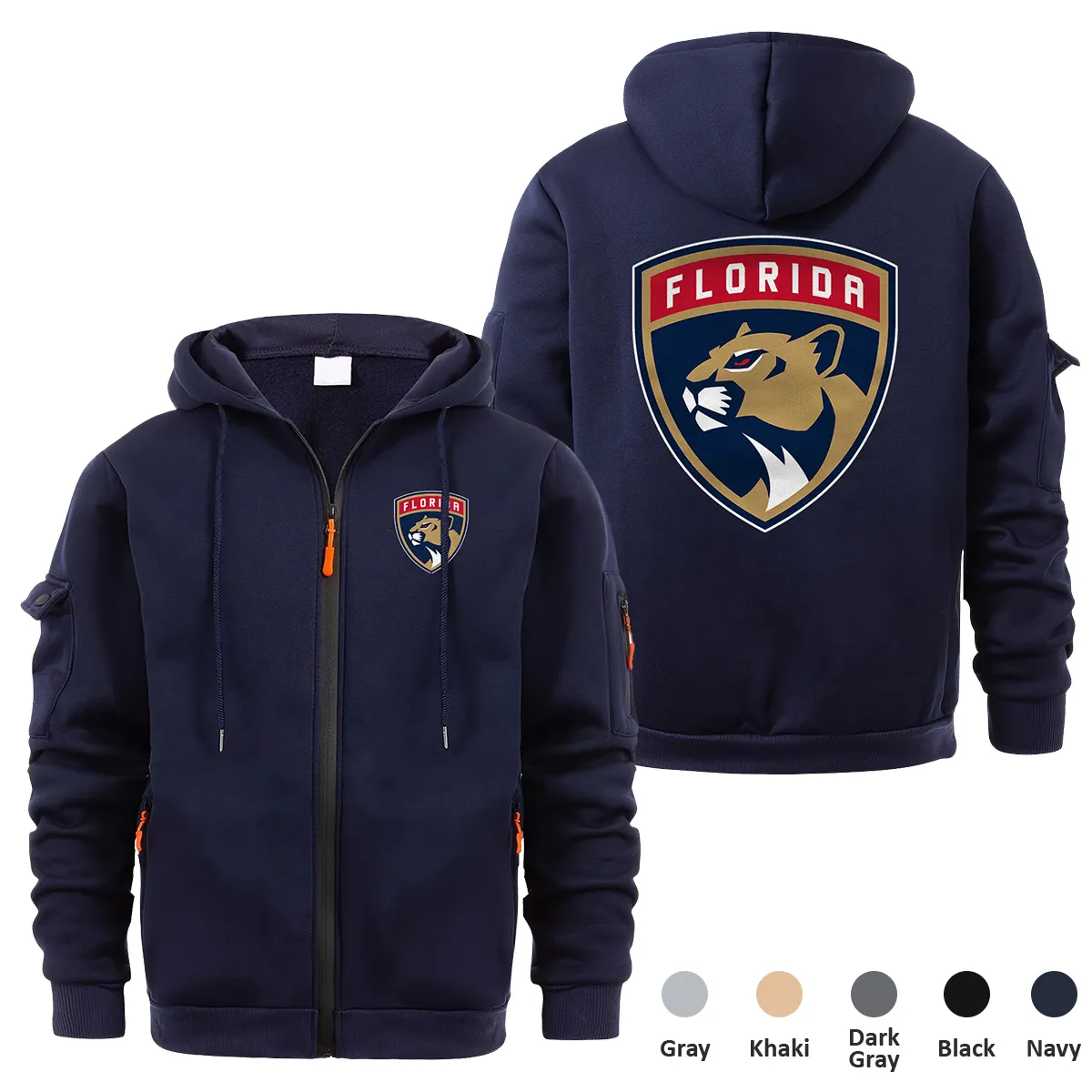 Florida Panthers NHL Exclusive Logo Full Zipper Sweatshirt Hoodie with Arm Pocket HNT241114FPFZH - Navy