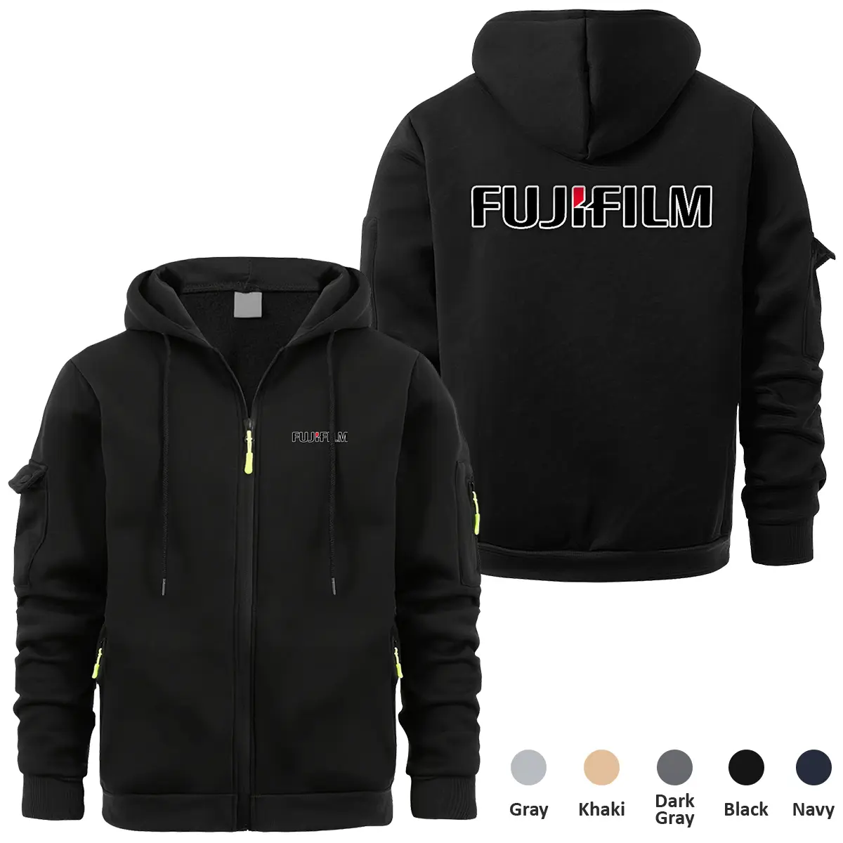 Fujifilm Photography Videography Exclusive Logo Full Zipper Sweatshirt Hoodie with Arm Pocket HNT241114AFJFFZH - Black