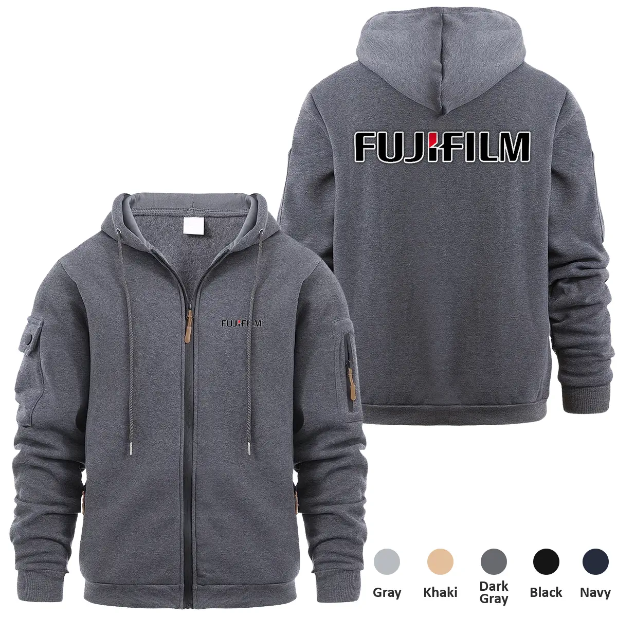 Fujifilm Photography Videography Exclusive Logo Full Zipper Sweatshirt Hoodie with Arm Pocket HNT241114AFJFFZH - Dark Gray