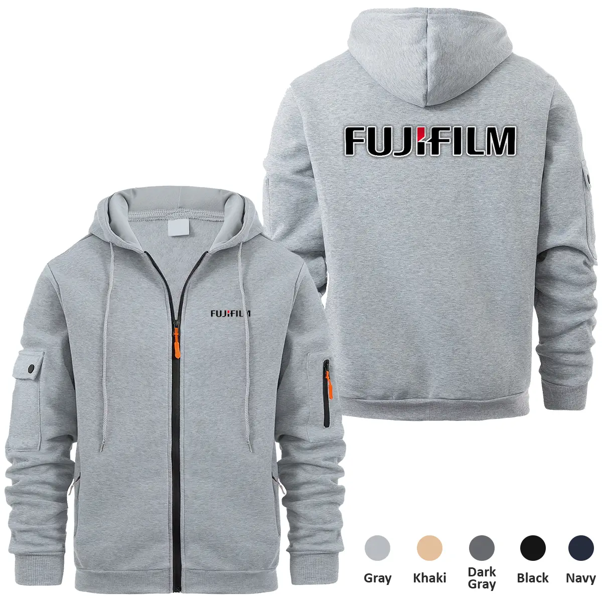 Fujifilm Photography Videography Exclusive Logo Full Zipper Sweatshirt Hoodie with Arm Pocket HNT241114AFJFFZH - Gray