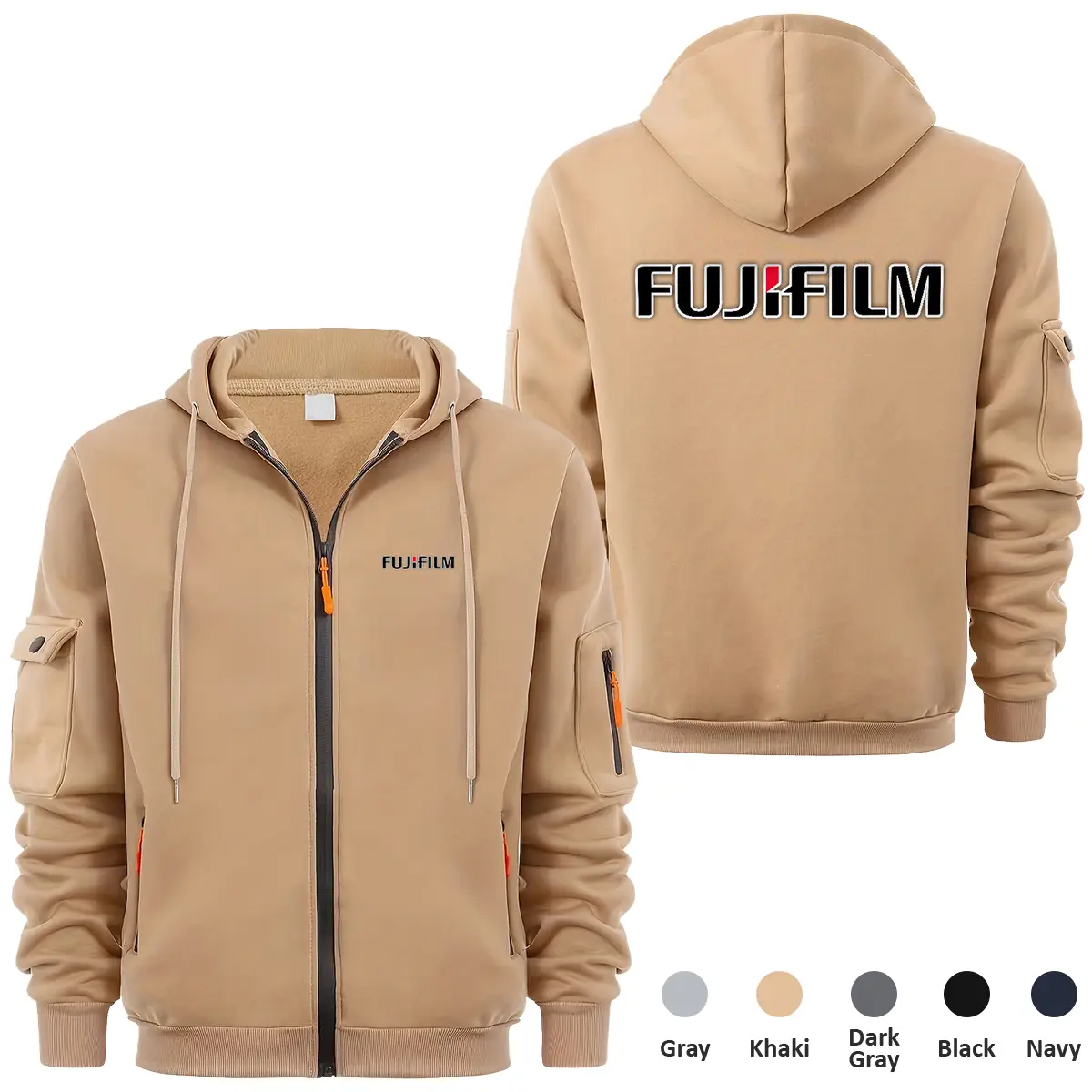 Fujifilm Photography Videography Exclusive Logo Full Zipper Sweatshirt Hoodie with Arm Pocket HNT241114AFJFFZH - Khaki