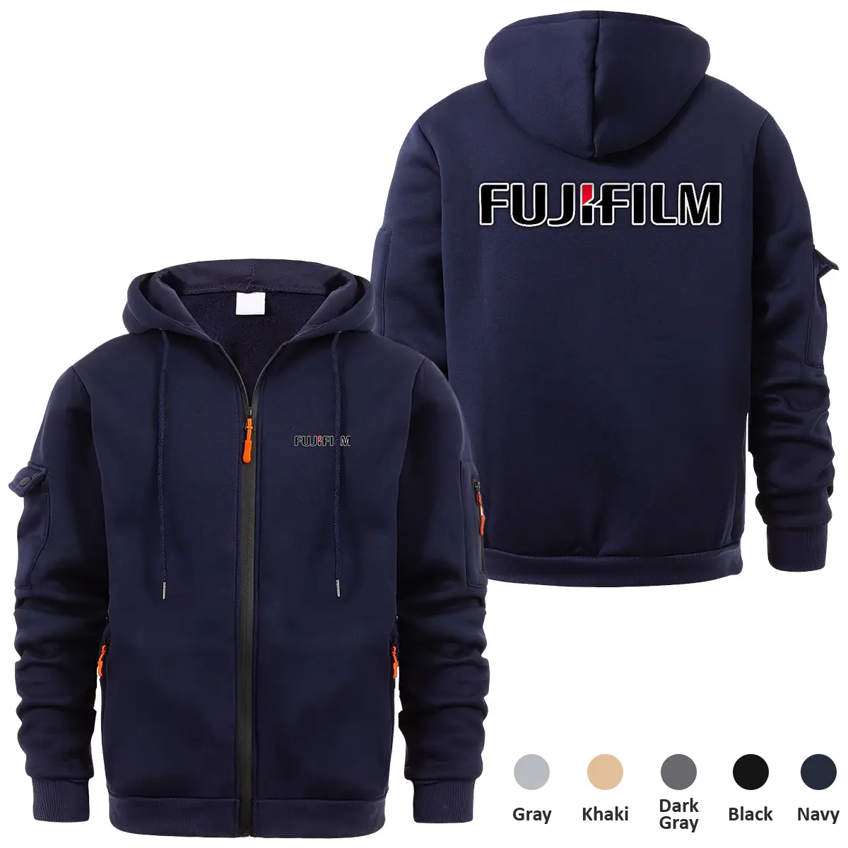 Fujifilm Photography Videography Exclusive Logo Full Zipper Sweatshirt Hoodie with Arm Pocket HNT241114AFJFFZH - Navy