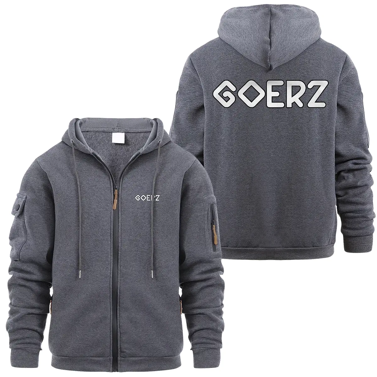 Goerz Optical Photography Videography Exclusive Logo Full Zipper Sweatshirt Hoodie with Arm Pocket HNT241114A1GRZFZH - Dark Gray