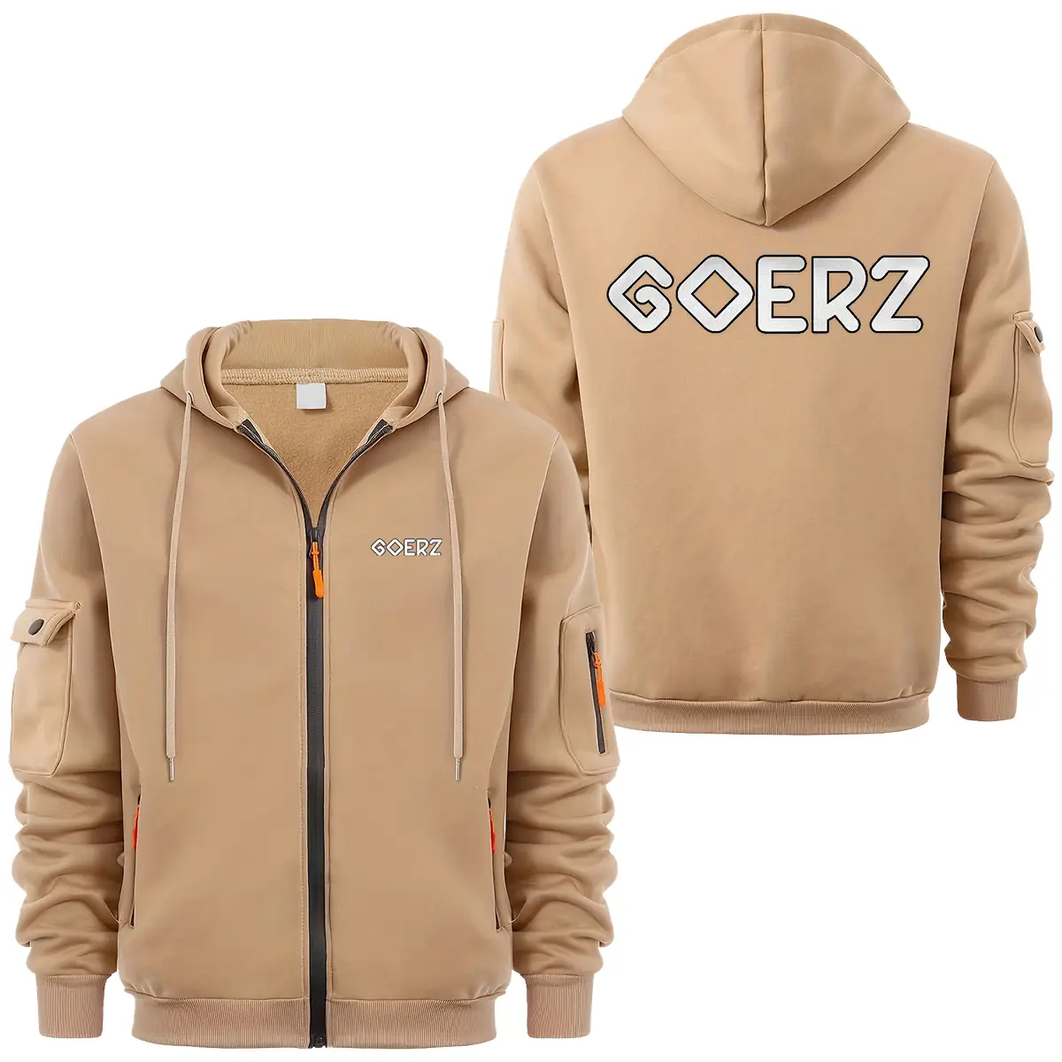 Goerz Optical Photography Videography Exclusive Logo Full Zipper Sweatshirt Hoodie with Arm Pocket HNT241114A1GRZFZH - Khaki