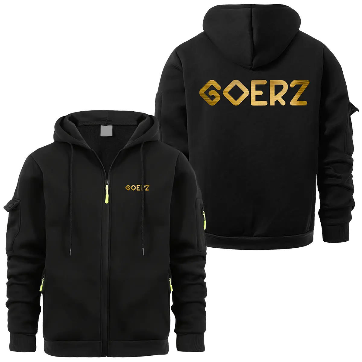 Goerz Optical Photography Videography Exclusive Logo Full Zipper Sweatshirt Hoodie with Arm Pocket HNT241114A2GRZFZH - Black